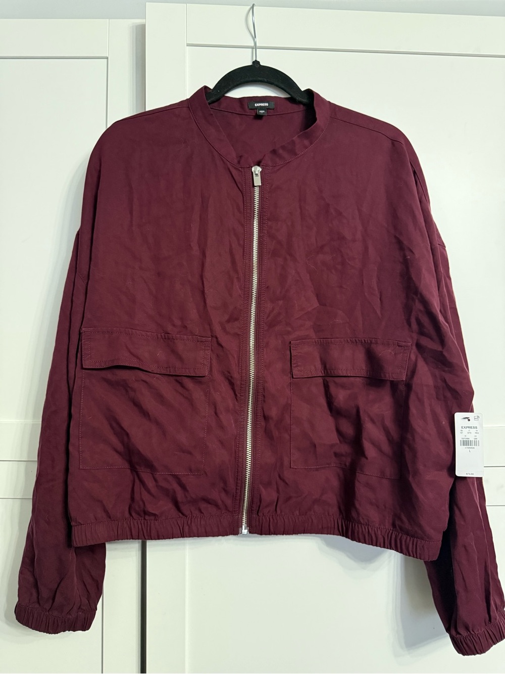 NWT Express Burgundy Lightweight Cropped Bomber Jacket Size Large